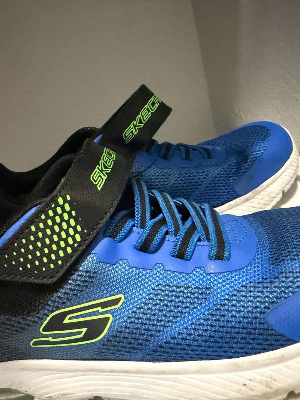 Skechers Men’s Royal Blue Athletic Sneakers with Neon Green Accents
